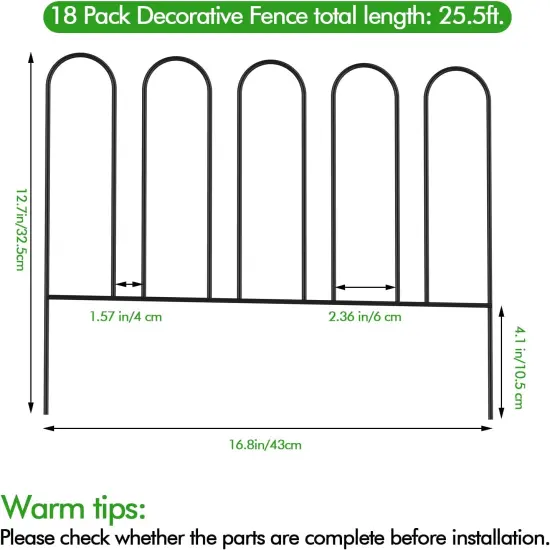 18 Pack Rustproof Metal Garden Fence Panels - H Animal Barrier, Decorative Yard Border for Pets & Gardens (Interlocking Design) {2}