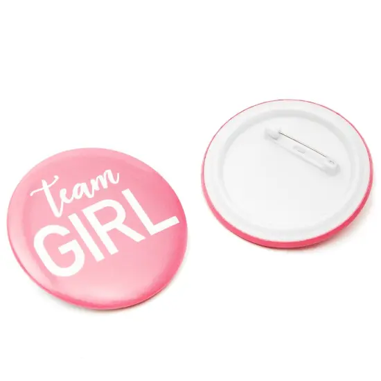 24 Pack Gender Reveal Pins for Party Supplies, Blue and Pink Team Boy Team Girl Buttons (2.25 In) {6}