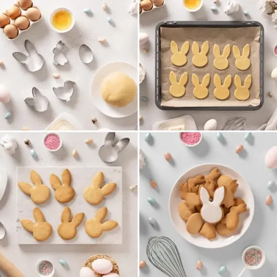 Easter Cookie Cutters Large Set of 6 - Egg, Chick, Carrot, Rabbit, Bunny Face, Butterfly Shapes - Stainless Steel Biscuit Molds for Spring Holiday Baking {4}