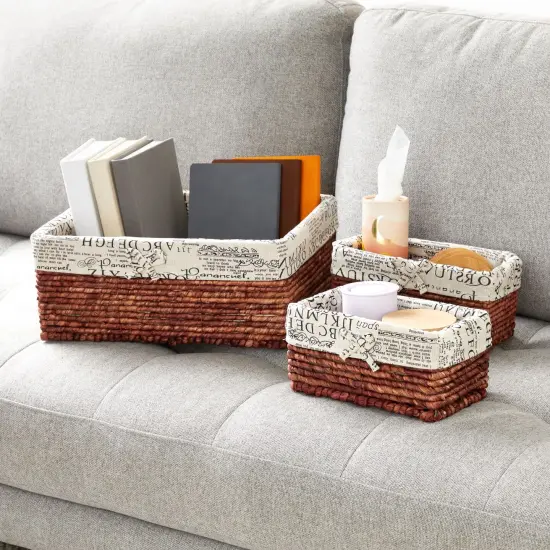 5-Pack Rectangle Wicker Storage Baskets for Organizing Shelves, Bathroom and Laundry - 3 Sizes Small Woven Set Brown {2}