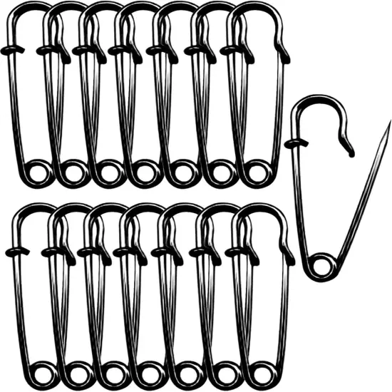 Black Safety Pins Large,55mm/2.17" Large Safety Pins Pack of 15Pcs Heavy Duty Big Safety Pin for Clothes Giant Safety Pin Available for Thick Fabric,Leather,Diapers Fixed Blankets,Shawl {1}