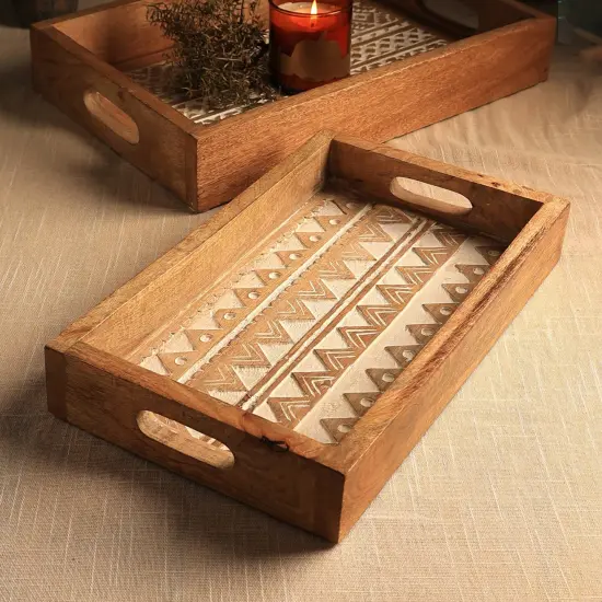 Handcrafted Mango Wood D&eacute;cor & Serving Birkin Tray - 15" x 9" x 2.5" {2}