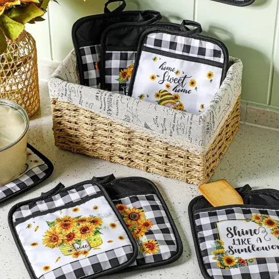 12 Pcs Sunflower Pot Holders with Pocket Teacher Appreciation Gift Bulk Summer Pot Holders Buffalo Plaid Hot Pads and Oven Mitts Gnomes Farmhouse Oven Gloves for Kitchen Baking Cooking Home {3}