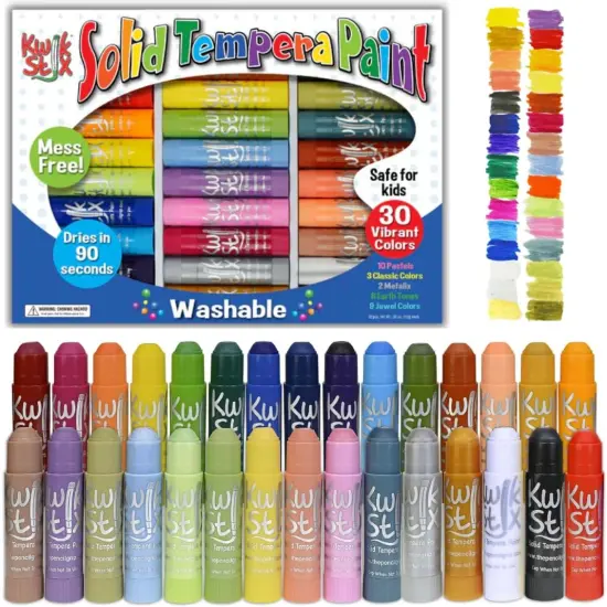 Solid Tempera Paint Sticks, 30 Colors, Washable Paint Sticks for Kids, Super Quick Drying, Non-Toxic, Allergen Free, Paint Sticks in Classic, Pastel, Metallic, Earth & Jewel Colors {1}