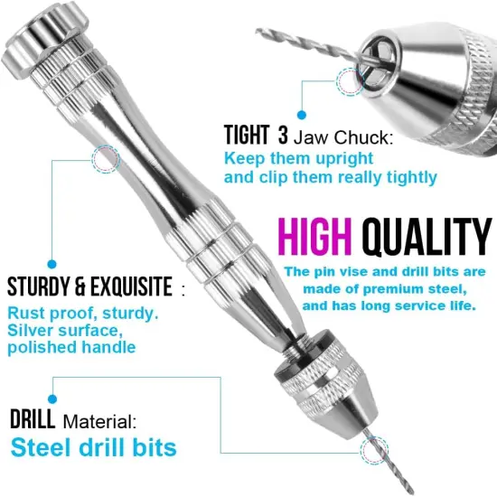 Hand Drill, Pin Vise with Drill Bits, Drill Press Vise, Keychain Making Kit, Jewelry Making Supplies, for Crafts {4}
