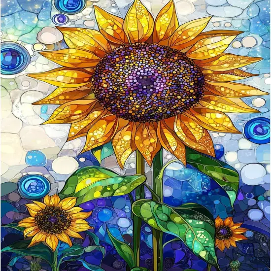 Sunflowers Diamond Painting Kits for Adults, Stained Glass Diamond Art Kits for Adults Beginner, DIY Diamond Dots Paint with Diamonds Art and Crafts for Hobbies, Gifts, Home Decor 12x16 inch {1}