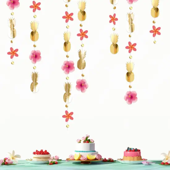 Tropical Luau Party Decorations Hawaiian Garland Tropical Flower Garlands Hanging Decor Banner Gold Pink Garland Pineapple Hanging Aloha Summer Party Favors Backdrop {1}