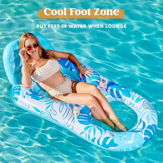 Inflatable Pool Floats Lounger Adult, Pool Float Lounge Raft Floaties Water Floating Recliner Chair with Cup Holders Foot Rest Swimming Floaty {4}