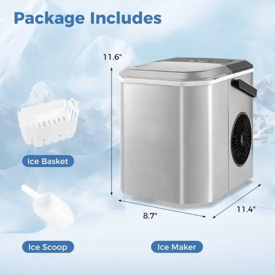 Portable Countertop Ice Maker with Self-Cleaning Function and One-Button Control Panel Silver {5}
