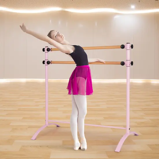 4 Foot Portable Freestanding Double Ballet Barre with 4 Level Adjustable Height Pink {3}