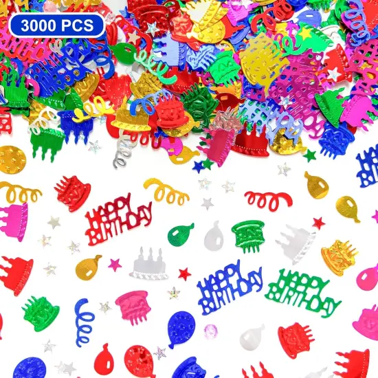 3000 Pieces Birthday Confetti Glitter Foil Happy Birthday Confetti Sprinkles Mixed Cake Balloon Star Confetti for Table Decorations Birthday Party Baby Shower DIY Crafts(60g) {1}
