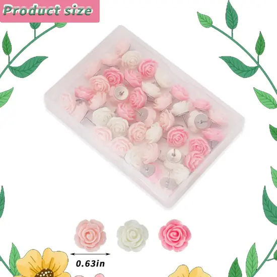 40Pcs Rose Theme Push Pins Rose Thumb Tacks Decorative Flower Cork Board Tacks for Bulletin Board, Photos Wall Maps and Other Offices Schools Supplies and Accessories, Resin&hellip; {3}