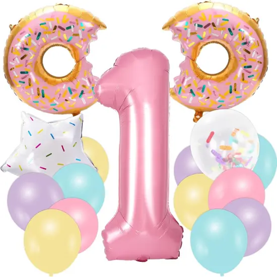 29Pcs Donut First Birthday Party Decorations Colorful Donut Balloons Confetti Star Balloons Number 1 Balloon for Sweet One Donut Birthday Decoration Supplies {1}