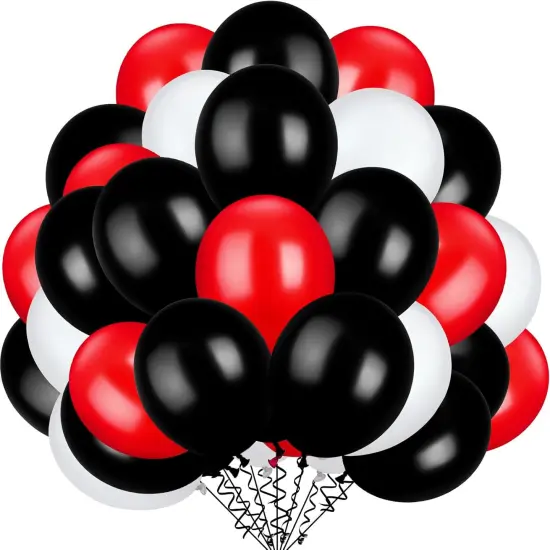 100 Pcs Red Black White Latex Balloons {1}