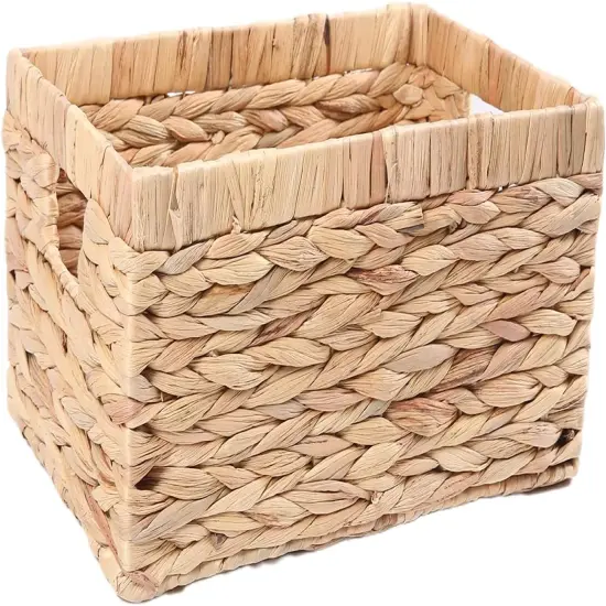 Rectangular Spring Woven Water Hyacinth Storage Baskets with inside Handle for Shelves Bathroom Kitchen Office Desk {1}