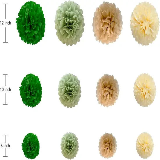 Green Cream Paper Pom, White Green Party Decoration, Sage White Tissue Paper Pom Decorations for Engagement, Bachelorette, Bridal Shower, Birthday, Anniversary - 12PCS {2}