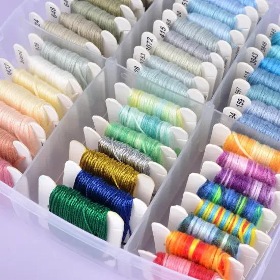 Embroidery Thread Kit Including 200 Skeins Embroidery Floss 30 Skeins White & Black Embroidery Thread Cross Stitch Tool for Friendship Bracelets Arts DIY Crafts with 4-Tier Transparent Box {4}