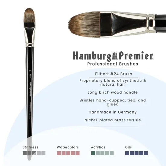 Creative Mark Hamburg Premiere Professional Oil Painting Brushes - Filbert #24 Oil Paint Brush - Handmade in Germany, Natural & Synthetic Hair Blend, Long Triple-Lacquered Birch Handle {3}