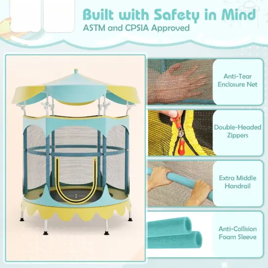 Kids Trampoline with Detachable Canopy, Safety Net, Zipper Door and Foam Padding Yellow {6}