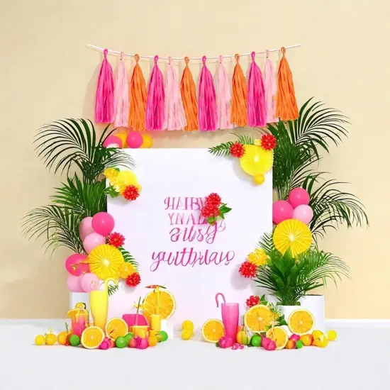 Rose red Pink and Orange Tassel Garland Banner Paper Tassels for Party Decorations,Pack of 15 {3}