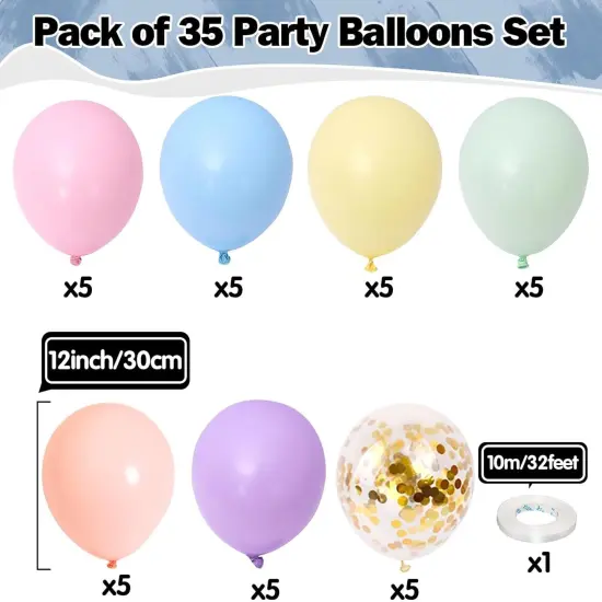 Pastel Balloons 12 Inch Pastel Rainbow Balloons 35Pcs Multicolor Colorful Macaron and Gold Confetti Balloon Set for Girls Easter Engagement Wedding Anniversary Baby Shower Birthday Party Decorations {2}