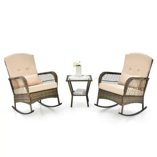 3 Pieces Outdoor Conversation Set Including 2-Tier Glass Coffee Table with Metal Frame {1}