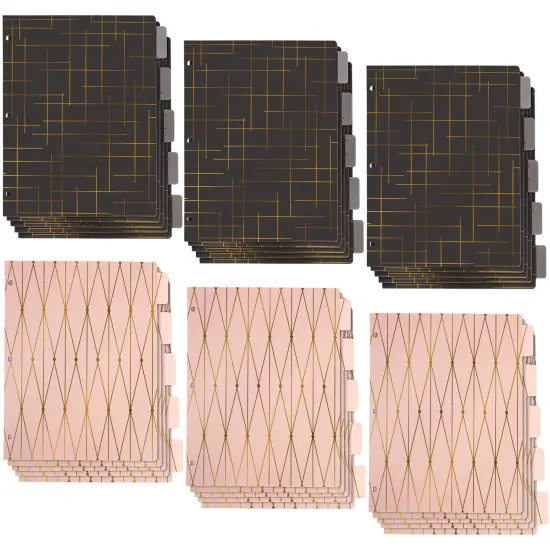 6 Sets of 5 Tab Dividers for 3 Ring Binders, 30 Total Bulk Dividers for Office, School Supplies (Pink, Black, 8.5 x 11 In) {2}