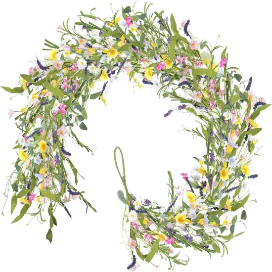 6FT Flower Summer Floral Garland Artificial, Faux Daisy and Lavender Flower Garland Hanging Vinse Summer Floral Fake Garland {1}