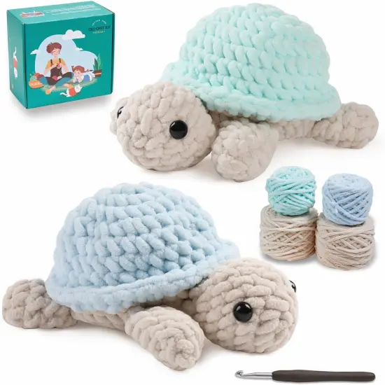 Crochet Kit for Beginners, Amigurumi Crocheting Animal Kits, with Step-by-Step Video Tutorials for Kids Adults Beginner - 2 Pack Turtles {1}