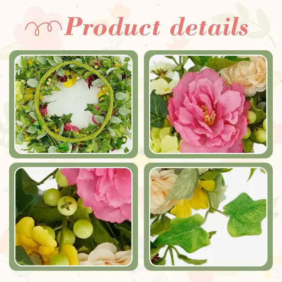 18" Summer Wreaths for Front Door, Floral Green Foliage Wreath with Peony, Green Eucalyptus Leaves for Indoor Outdoor Farmhouse Home Porch Wall Window Decor {4}