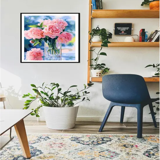 Paint by Numbers Peonies, Peonies in Glass Vase Paint by Number for Adults Beginner on Canvas, Pink Flowers Acrylic Oil Painting Kit, Home Wall Decor {3}