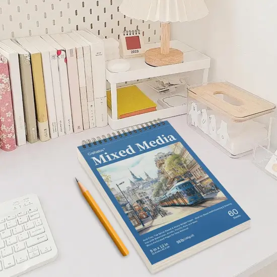 Sketchbook 9" x 12", Top Spiral Bound Sketch Pad, 60 Sheets 98lb/160gsm Drawing Paper for Wet and Dry Media, 1 Pack {5}