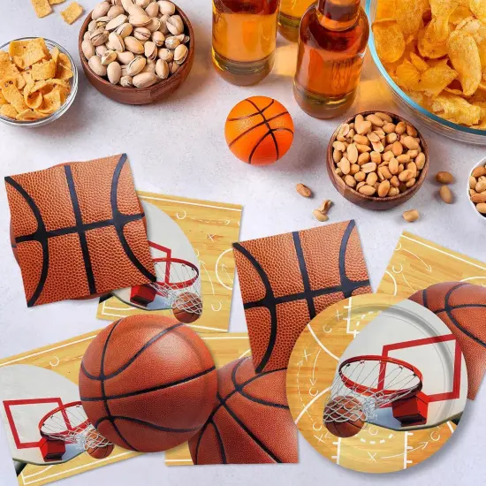 Basketball Party Supplies Kit for 16,- Basketball Party Decorations with Dinner & Dessert Paper Plates and Napkins - for Basketball Birthday & Sports Party Decorations {3}
