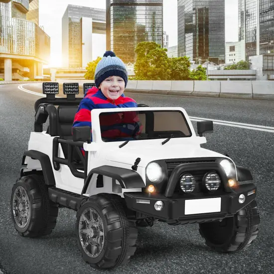 2-Seat Ride-On Car Truck with Remote Control, LED Lights, Music and Safety Features White {2}
