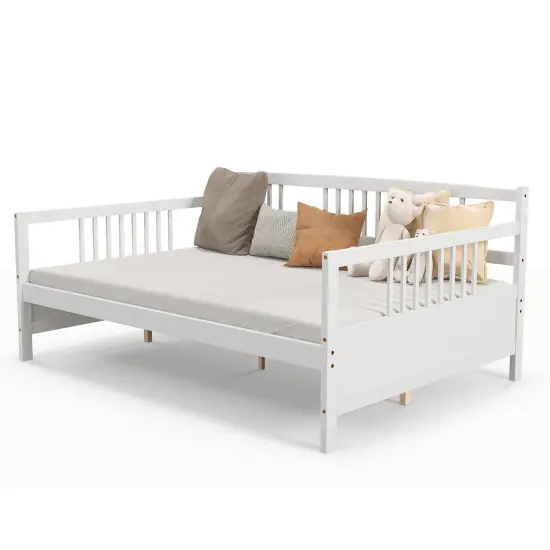 Full Size Wood Daybed with Trundle, Stylish, Sturdy and No Box-Spring White {4}
