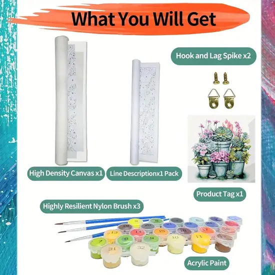 Succulent Plant Paint by Numbers Kit for Adults On Canvas,DIY Easy Adult Paint by Number Kits Potted Succulent,Paint by Color Potted Flowers Acrylic Paint Painting Home Wall Decor 16x16inch {5}