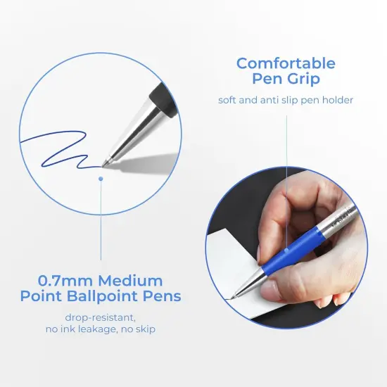 Ballpoint Pens, Blue Ink Pens Medium Point 0.7mm, Retractable Ballpoint Pens Bulk Long Lasting Smooth Writing with Anti-Slip Grip for Journaling Office Supplies School Women Men (12 Pack) {3}