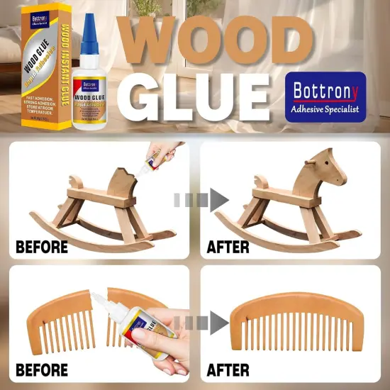 Wood Glue, 2 Pack Fast-Instant Super Glue for Wood, Clear Glue for Woodworking, Waterproof Cyanoacrylate Adhesives Ideal for Wooden Furniture, Wooden Product, Crafts, Floor, DIY {3}