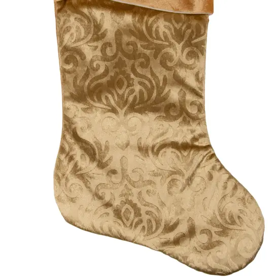 Northlight 20.5" Gold Etched Velvet Christmas Stocking with Glitter Print and Metallic Trim {6}