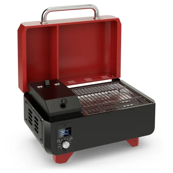8-in-1 Multifunctional Outdoor Portable Tabletop Pellet Grill and Smoker with Digital Control System Red {3}