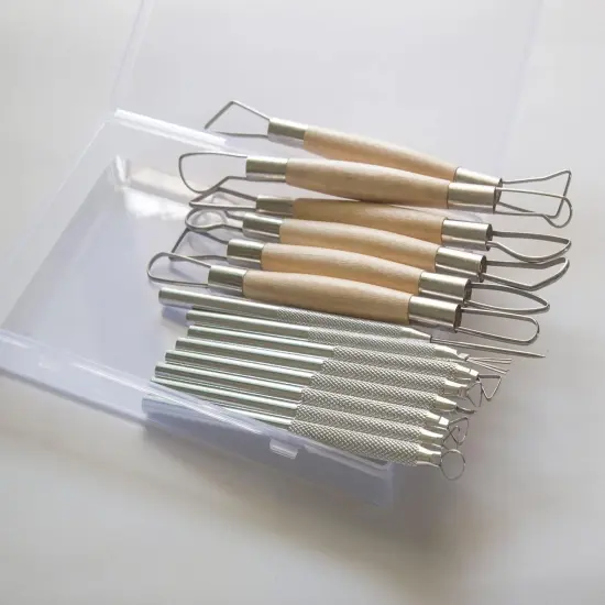 14PCS Ceramic Pottery Clay Ribbon Sculpting Tool Kit with Feather Wire Texture and Needle Detail Tools {3}