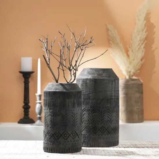 Wooden Decorative Accent Vase - 7" x 11" White {7}