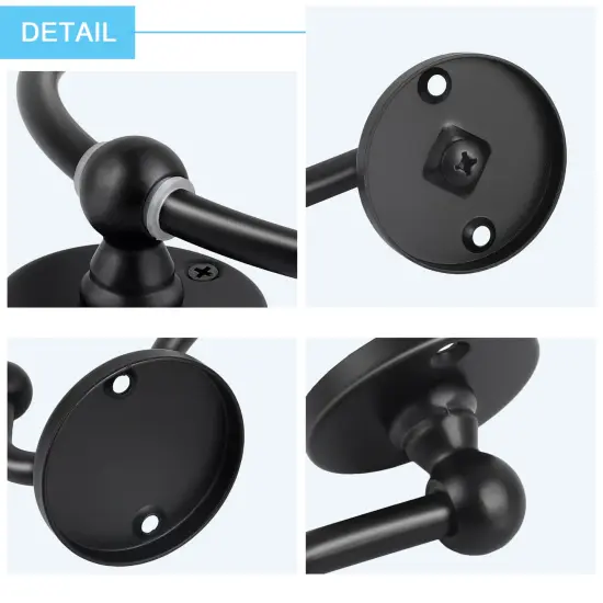 4-Piece Wall-Mounted Bathroom Accessories Set Matte Black Towel Ring, Toilet Paper Holder & 2 Double Robe Hooks Space-Saving Modern Bathroom Hardware {3}