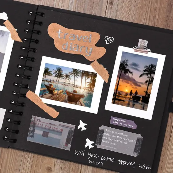 Scrapbook Photo Album with Corner Stickers DIY with Cover Photo Pocket 80 Pages Silk Ribbon Hardcover Album for Guest Book Wedding Baby Shower Christmas Black {5}