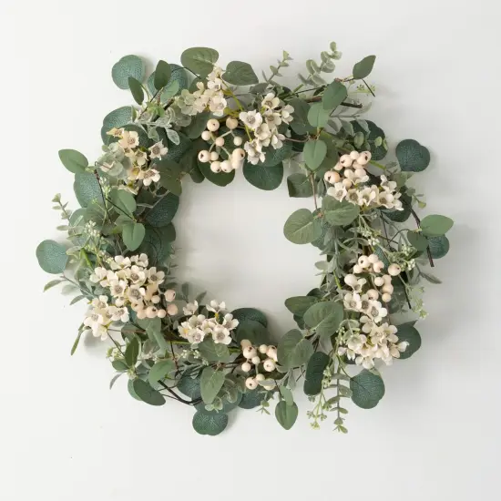 20 Inch Eucalyptus and Waxflower Wreath, Spring, and Everyday Artificial Wreath, Front Door Decor, Indoor & Outdoor Wreaths, Entryway and Porch D&eacute;cor {3}