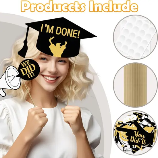 Grad Party Graduations 2025, 25PCS Graduation Photo Props, 2025 Graduation Decorations Photo Booth Props, Funny Grad Party Photo Selfie Decoration 2025 for High School University {2}