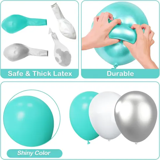 Teal Silver White Balloons Garland Arch kit,120Pcs 18 12 10 5 In Teal and White Metallic Silver Confetti Latex Balloons for Graduation Baby Shower Weddings Birthday Party Decorations {5}