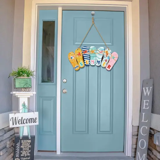 Hello Summer Door Sign Summer Wreaths for Front Door Hanger Rustic Wooden Daisy Wall Decor Flower Flip Flops Welcome Hanging Sign for Home Office Indoor Outdoor Decoration {2}