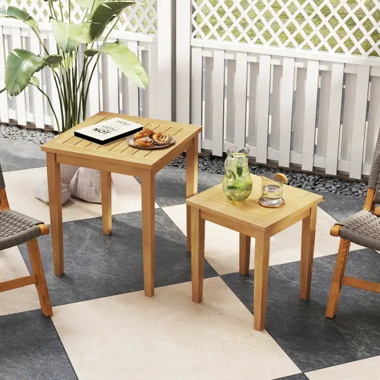 Natural Teak Wood Nesting Side Tables with Slatted Top, Space-Saving Design {2}