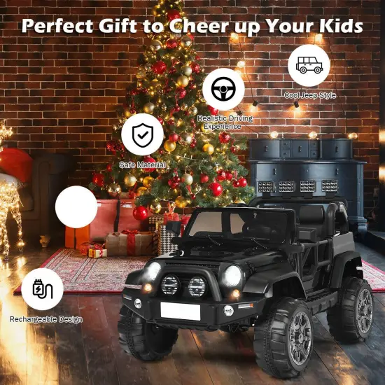 2-Seat Ride-On Car Truck with Remote Control, LED Lights, Music and Safety Features Black {6}